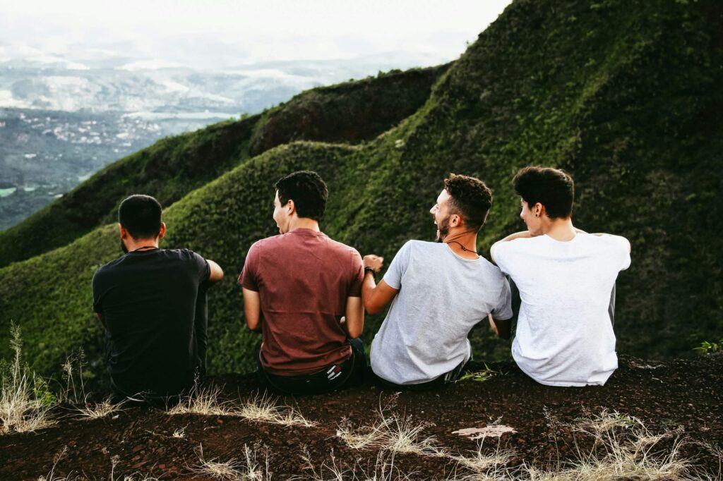 friends laughing mountain view friends laughing mountain view